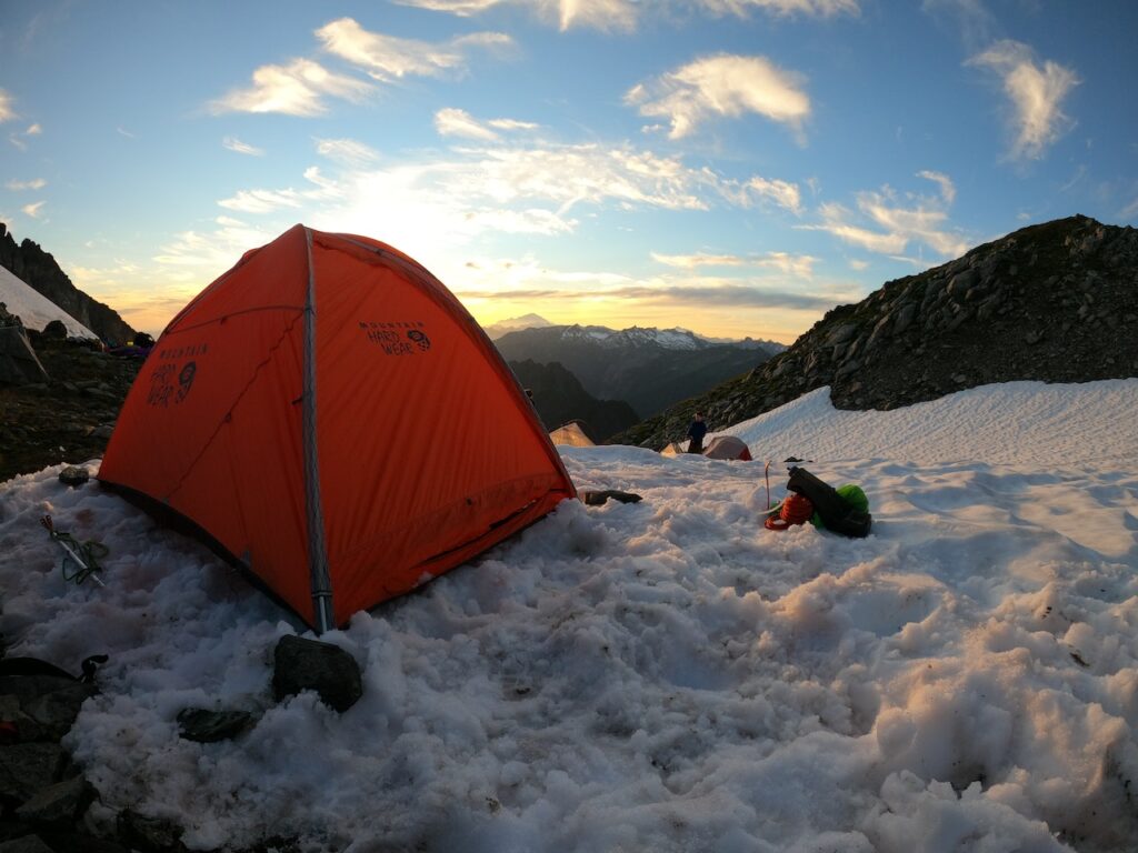 tent on snowy mountain pass