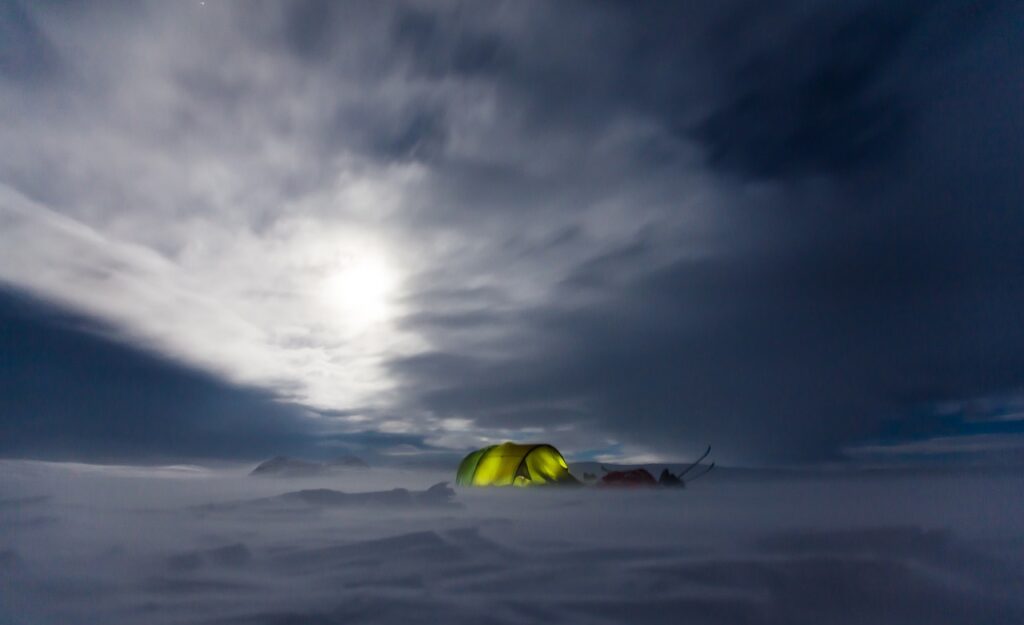 tent on snowy plain
